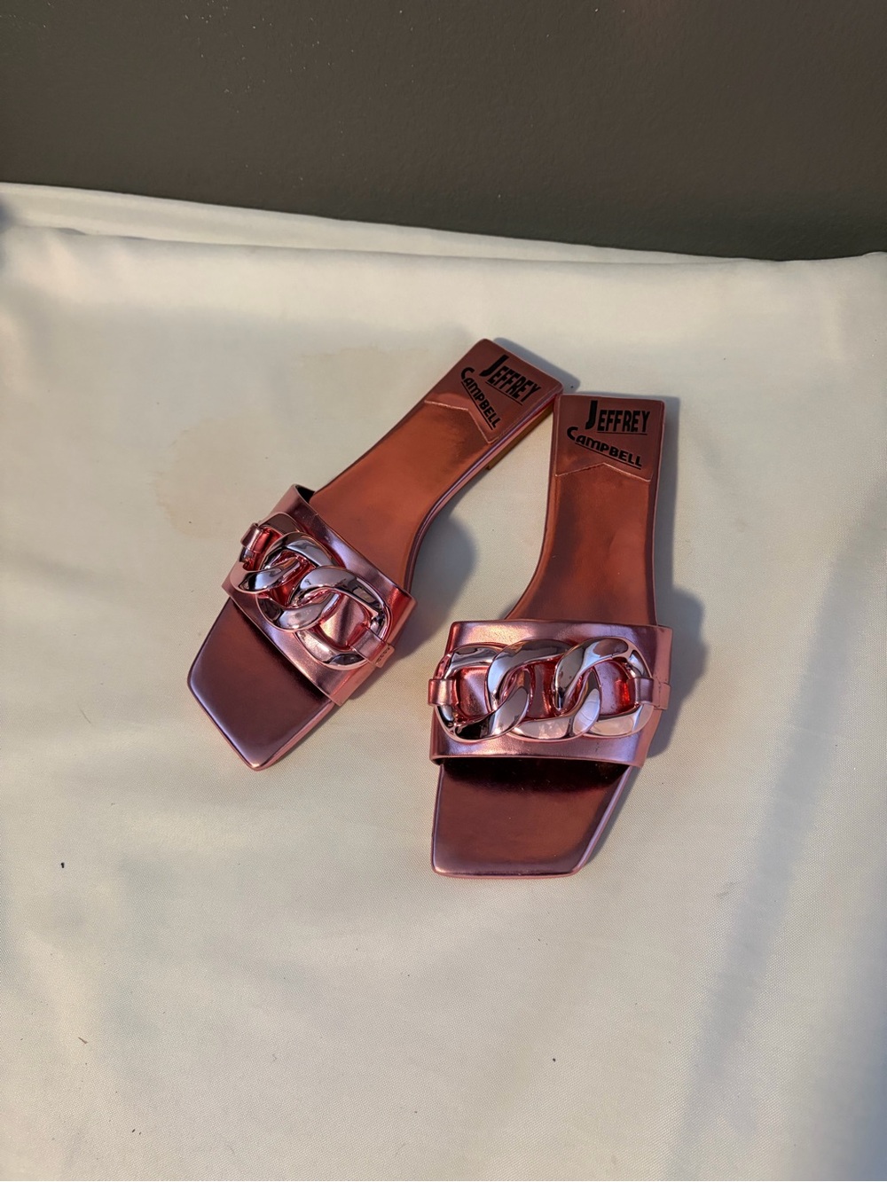 Jeffrey Campbell Metallic Rose Pink Chain-Detail Slide Mules